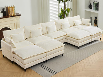 180.6" U Shaped Couch Cloud Sofa Modular Sectional Couch with 4 Large Ottomans, 5 Seater Chenille Oversized Deep Seat