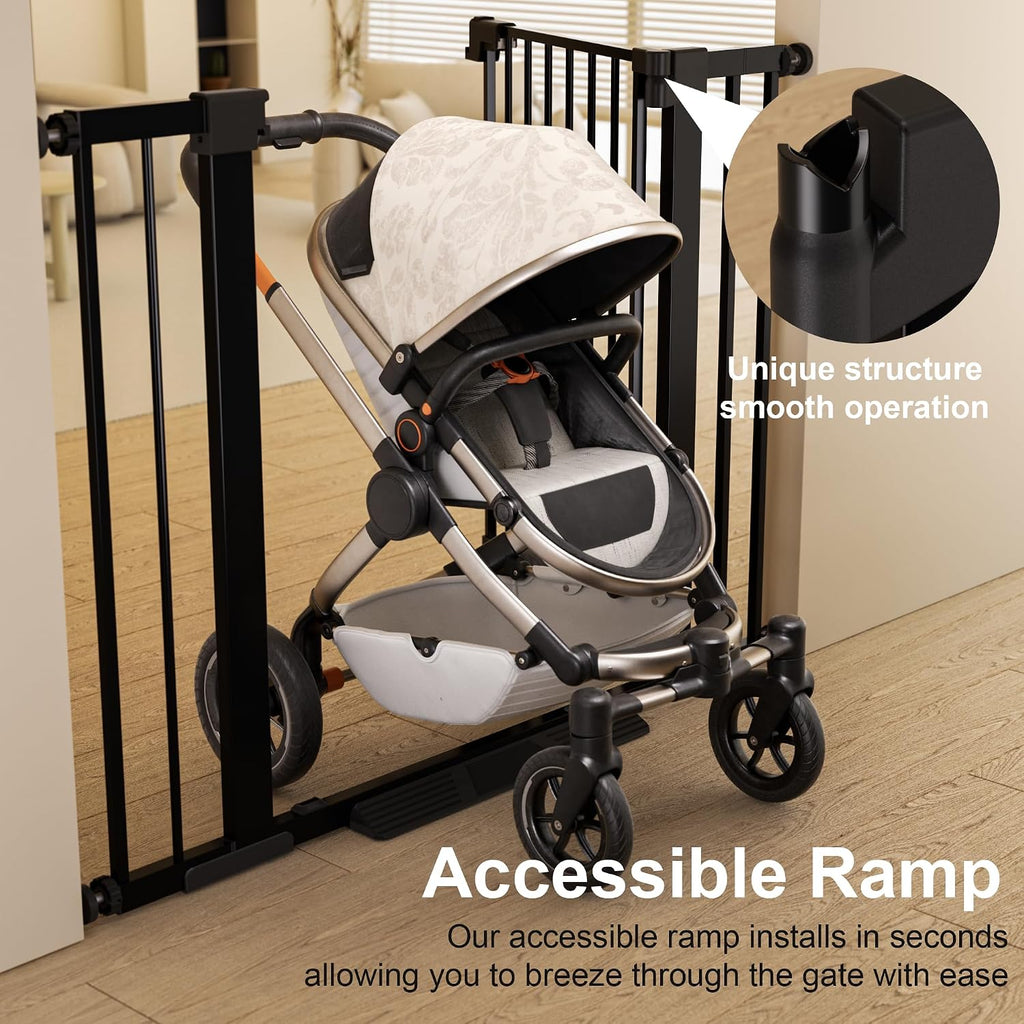 29-42 inches Metal Baby Gate for Stairs/Doorways, 30 inches Tall Pressure Mounted Pet Gates, Auto-Close Child Safety