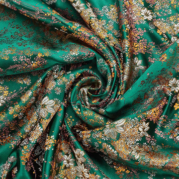 1.1Yd Green Floral Fabric 29.3In Sewing Brocade Cloth
