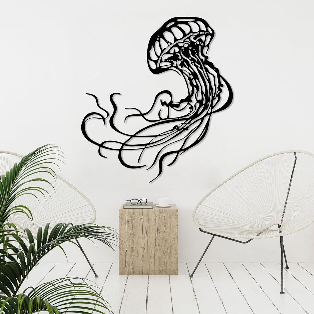 Jellyfish Metal Wall Art - Ocean Themed Modern Design - Wall Hanging Decor - Nautical Wall Decorations - Housewarming