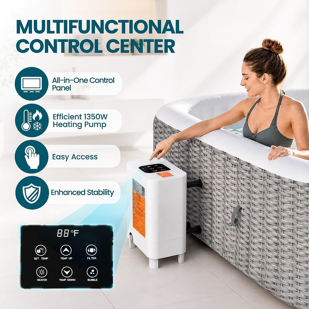 Inflatable Hot Tub for 4-6 Person, Outdoor Hot Tub with 130 Airjets | Portable Filtered Spa with Continuous Heating