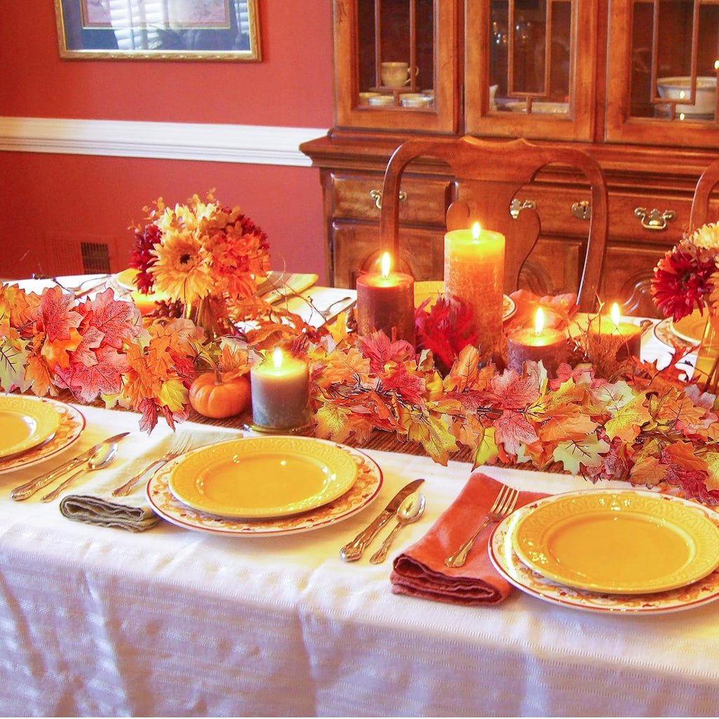 Fall Garland Maple Leaf Garland, 6 Ft/Piece, , Artificial Maple Leaves Hanging Vine, Thanksgiving Decor (3) - Set of 18