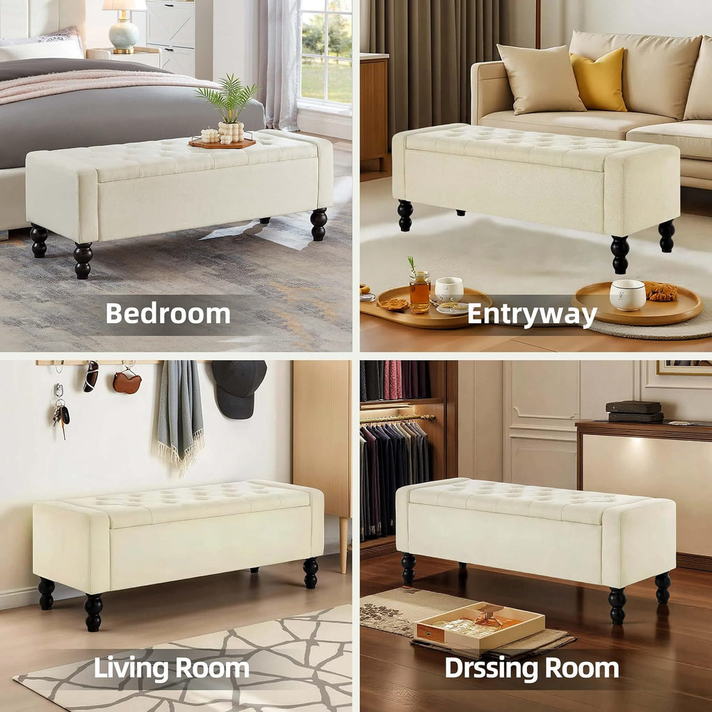 50" W Storage Ottoman Bench with Safety Hinge, Load up to 660 lb Ottoman with Storage, Upholstered Tufted Entryway
