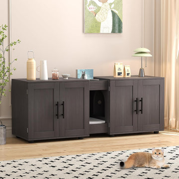 Cat Litter Box Enclosure with Double Room, Walnut