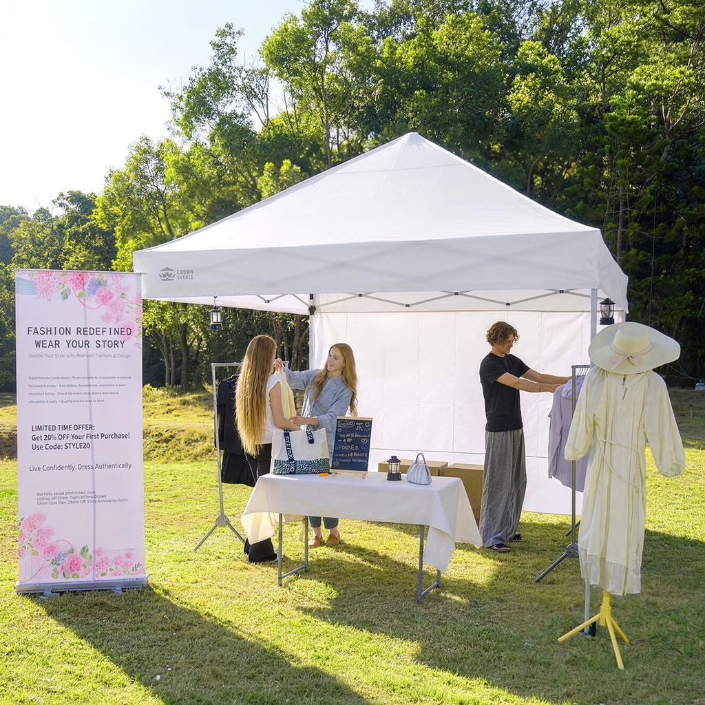 10 x10 Commercial Pop Up Canopy Tent with 1 Side Wall, White