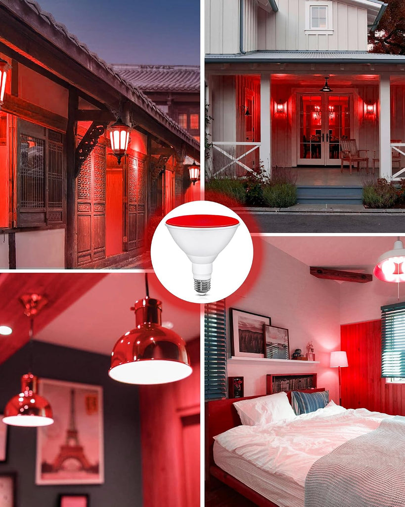 Par38 Red LED Flood Light Bulbs Outdoor, 120V 150W Equivalent 15W, E26 Base