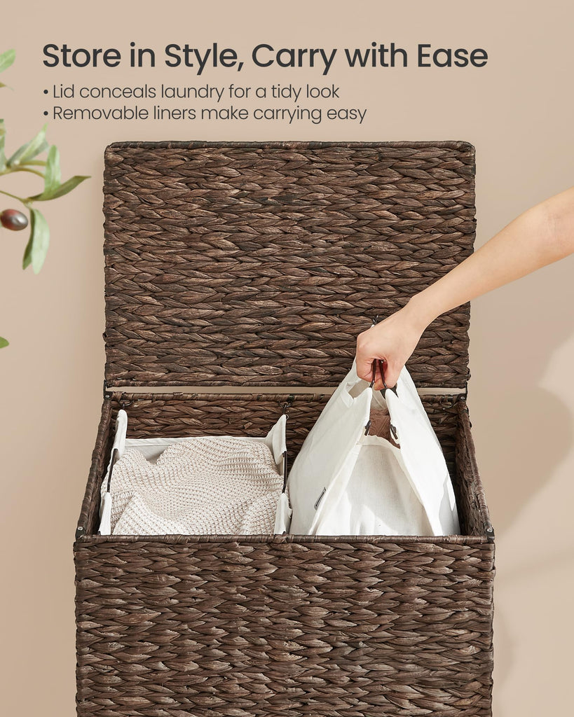 Laundry Hamper With Lid, 130 L Wicker Handwoven Water Hyacinth