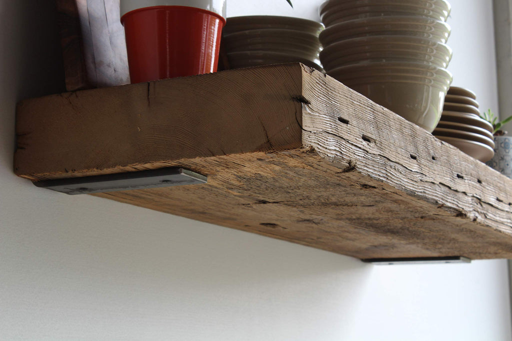 Reclaimed Barn Beam Deep Shelves | Deep Shelves with Brackets Included, Set of 2 | (Natural Low Profile Bracket, 36"