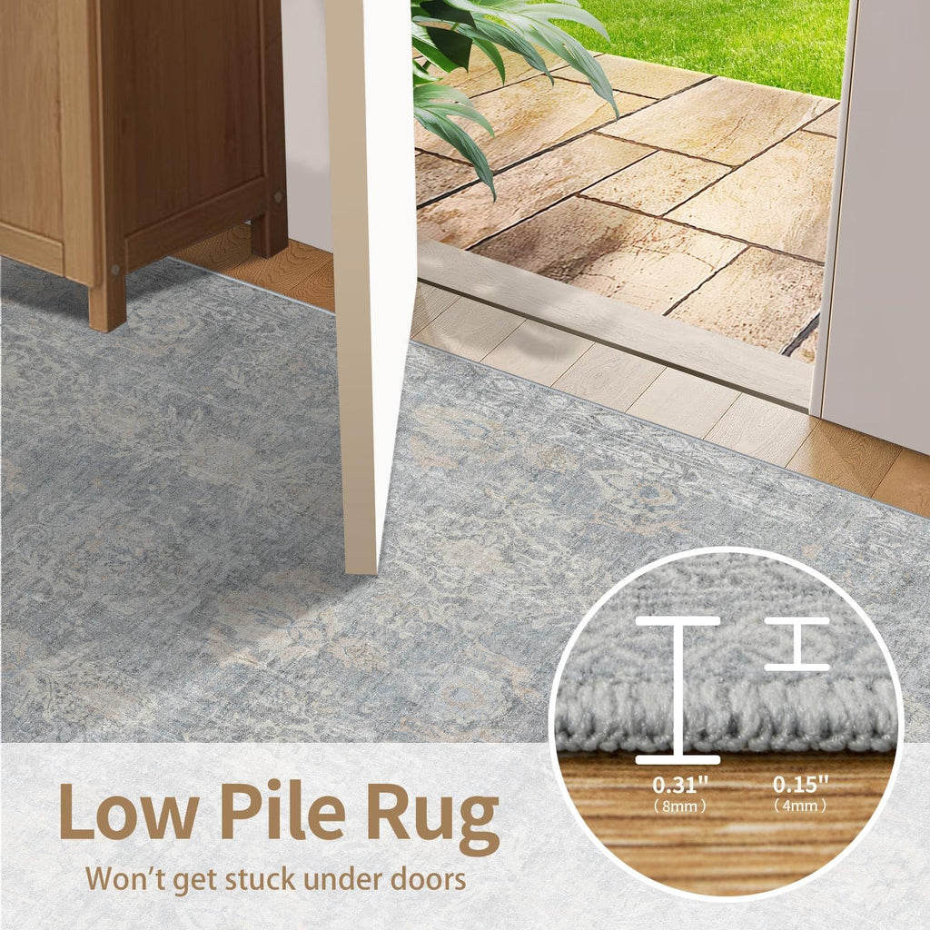 Area Rugs Large Washable Rug, Blue/Beige