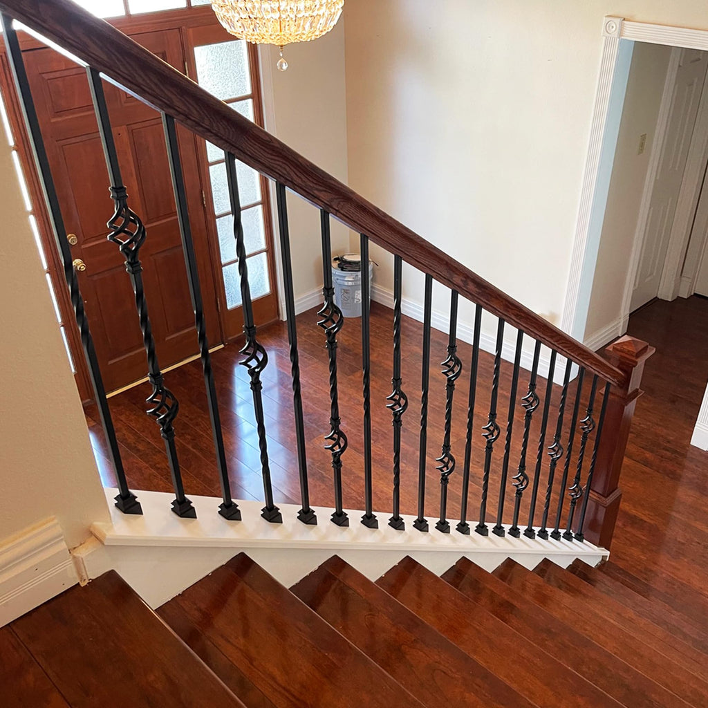 Stair Parts Single Twist Iron Balusters - Contractor Pack of 15, 1/2" Square Hollow Metal Stair Spindles, Wrought