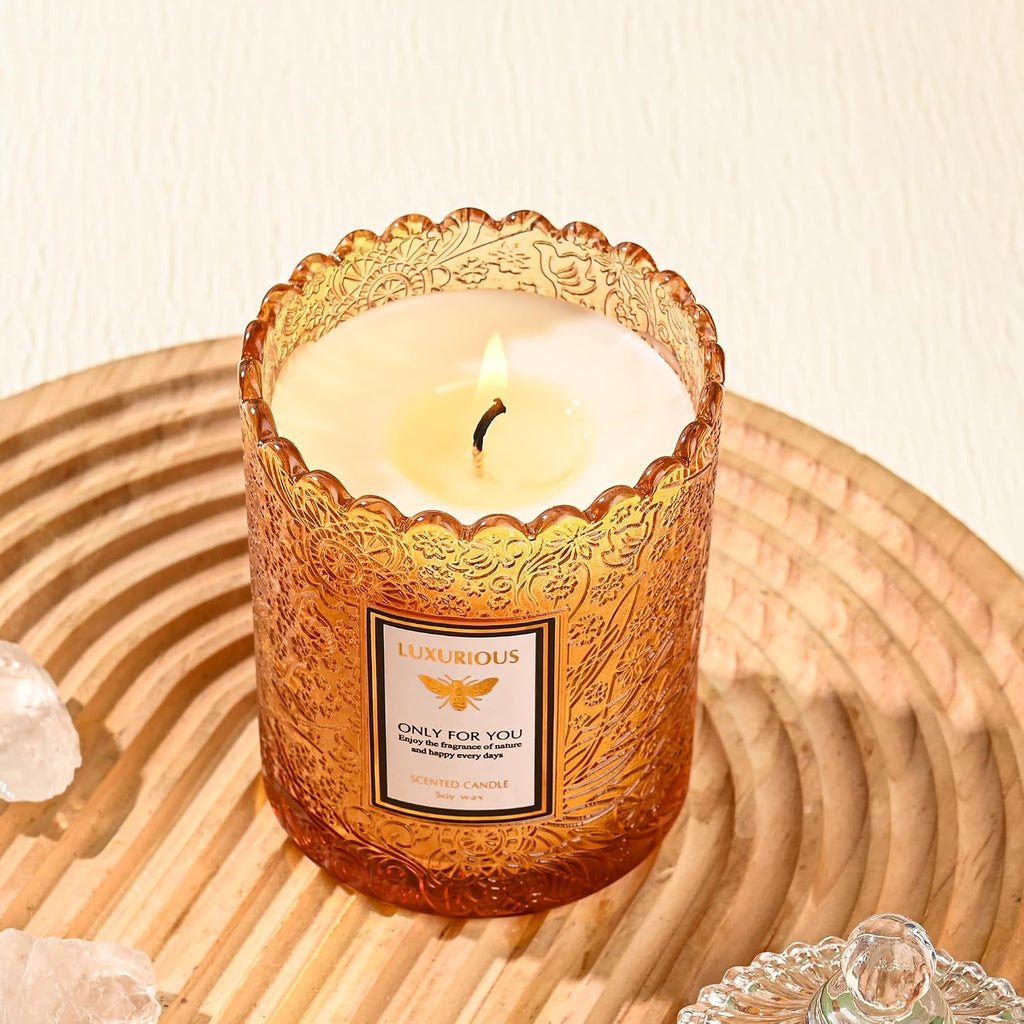 Amber Scented Candle, Candles Scented, Candles Gifts for Women & Men, Luxury Glass Jar Candle, Natural Soy Candle, 40 - Set of 7