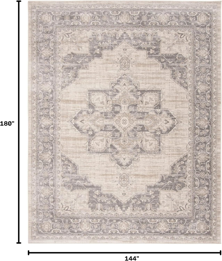 Area Rug 12x15 - Brentwood Collection - Large - Cream & Grey, Medallion Distressed Design, Non-Shedding & Easy to