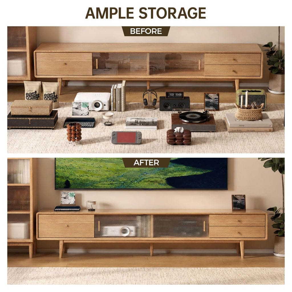 86" Solid Oak TV Stand, Extra Large Entertainment Center, Fully Assembled