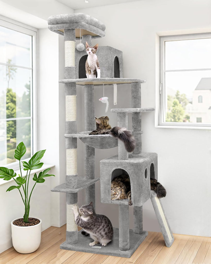 Heavy Duty Cat Tree, 70 inch Sturdy Cat Tree for Indoor Cats Extra Large Cat Tower with Scratching Post, Hammock