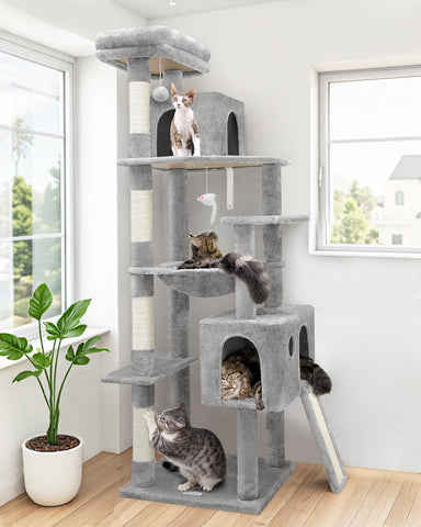 Heavy Duty Cat Tree, 70 inch Sturdy Cat Tree for Indoor Cats Extra Large Cat Tower with Scratching Post, Hammock