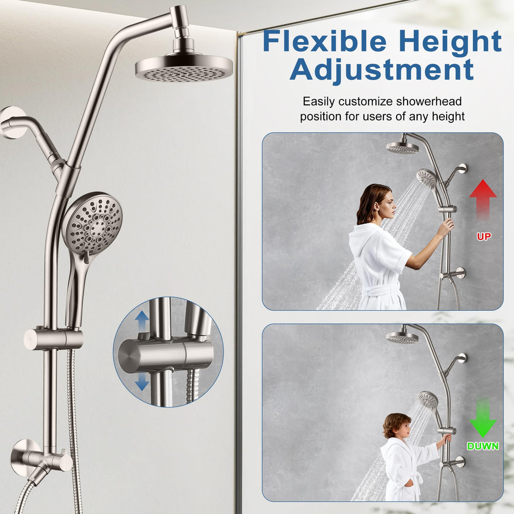 Rain Shower Head with Handheld Combo, Dual Shower System with Slide Bar, Rain Shower System, Adjustable Height, Brass