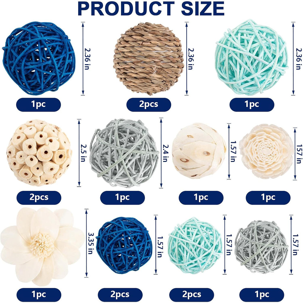 Blue and White Decorative Balls for Potpourri Bowl Filler, Bowl Filler for Table Centerpiece Home Decor, Woven - Set of 15