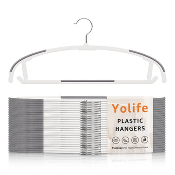 Plastic Clothes Hangers 50 Pack with Non-Slip Pads, 17.5" L × 8.3" H Heavy Duty Hanger with 360° Swivel Metal Hook