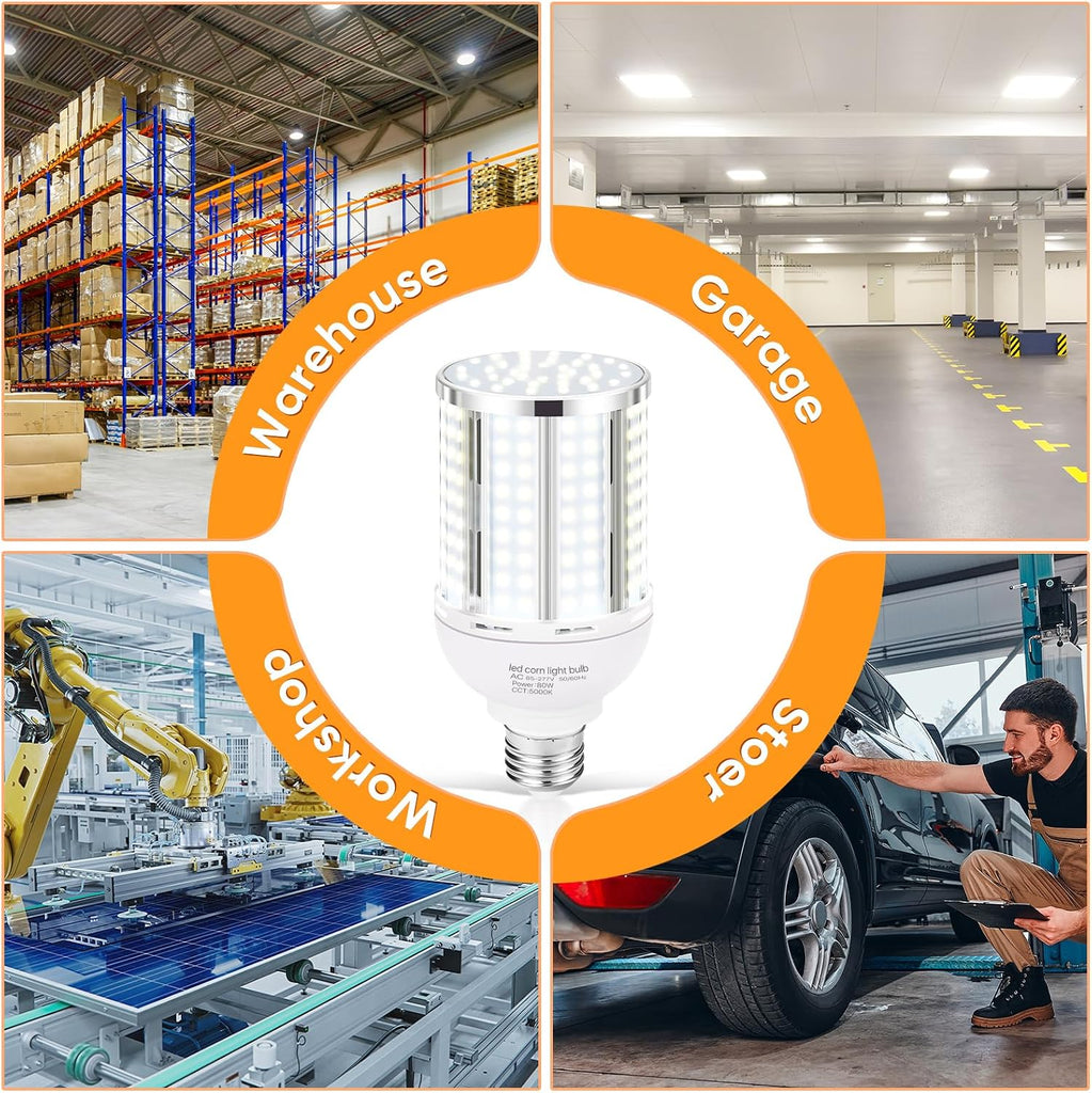 80W LED Corn Light Bulb(5 Pack),(800 Watt Equivalent) Fanless E26/E39 Medium/Large Mogul Base LED Cob Lamp 5000K