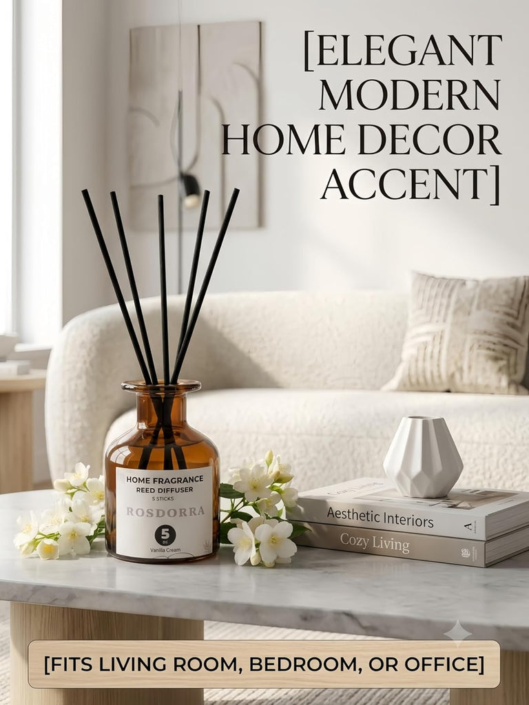 Reed Diffuser Set, 5oz, Vanilla Cream Cozy Scent - Set of 5