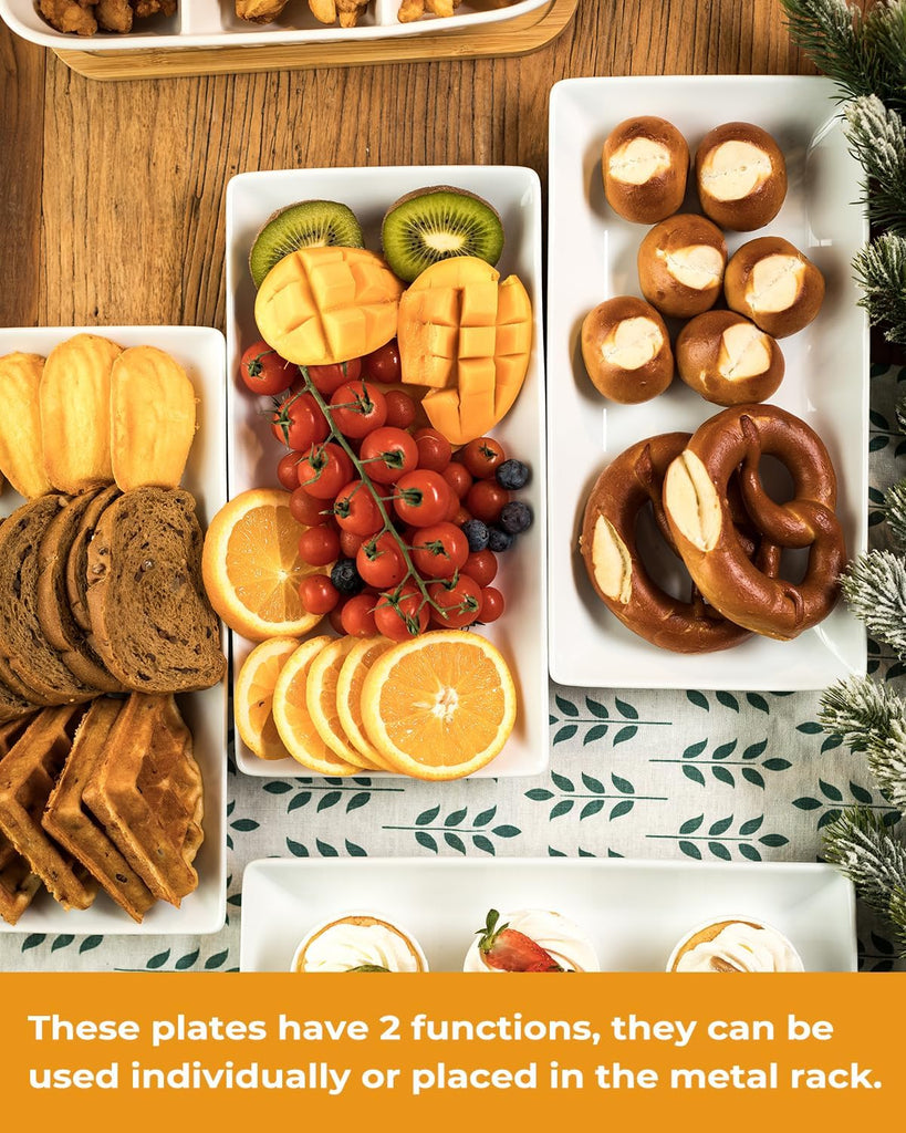 3 Tier Serving Tray, Porcelain Serving Platter Tier Serving Stand | Serving Trays and Platters with Collapsible