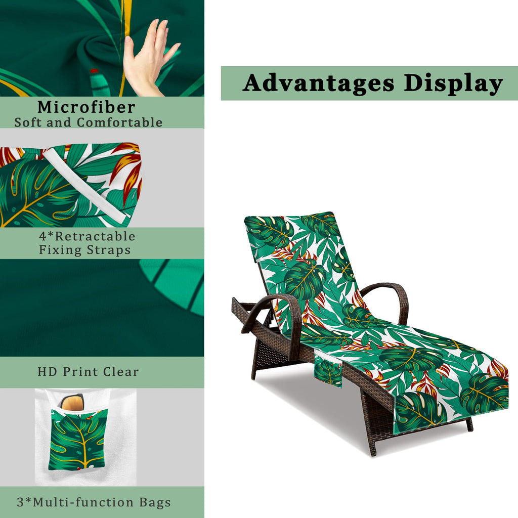 Lounge Chair Towel Cover, (Pack of 2), Beach Chair Cover with Pockets, Pool Chair Covers for Outdoor Beach Furniture