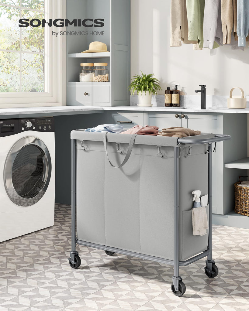 Laundry Basket with Wheels, 3-Section, 52.7 Gallons (199.5 L)