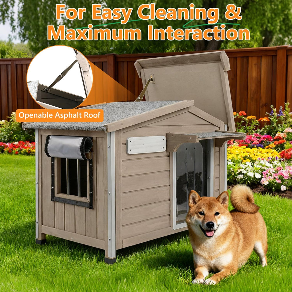 Dog House Outdoor with Openable Roof for Small to Medium Dogs, Weatherproof