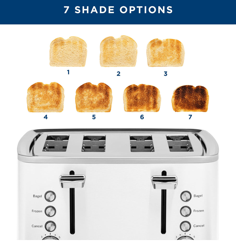 GE 4 Slice Toaster | Extra Wide Slots for Bagels, Breads, Waffles & More | 7 Shade Options | Countertop Kitchen