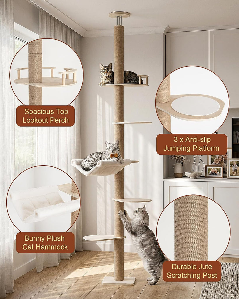 Floor to Ceiling Cat Tree for Large Cats, 76-108" Height Adjustable