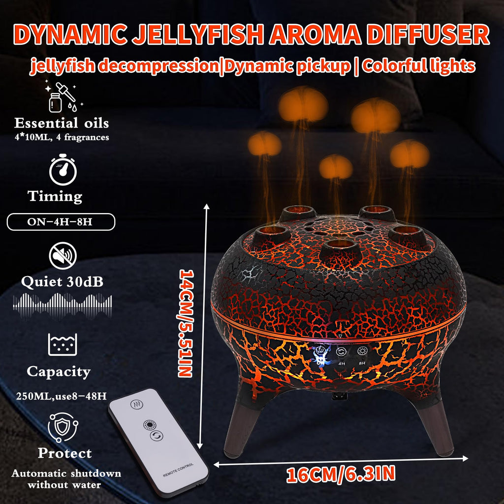 Jellyfish Essential Oil Diffuser Sound-Activated Spray Dancing Jellyfish, 250ml Aroma Air Diffuser, 3 Mist Modes & 7