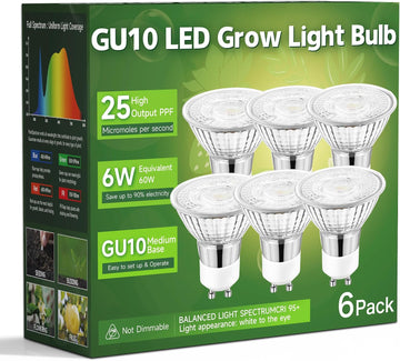 6W GU10 LED Grow Light Bulb,6 Pack Full Spectrum 4000K
