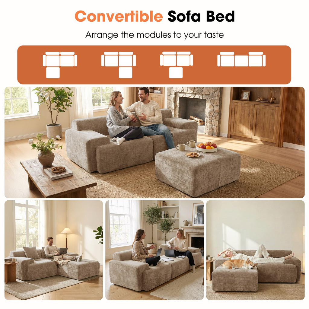 84" Modular Loveseat Couch, 60" Deep Seat Boneless Sofa with Ottoman