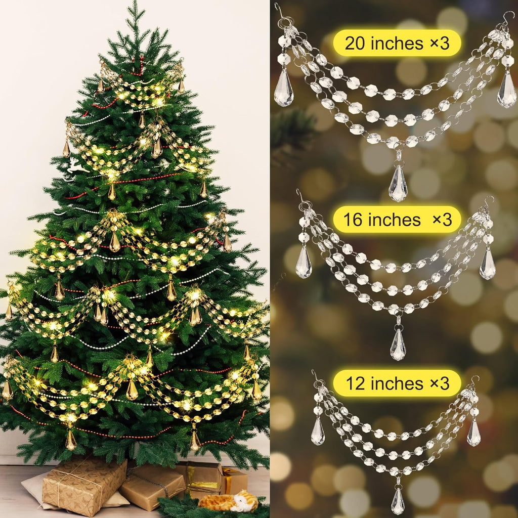 12 Pcs 3-Layer Crystal Garland for Christmas Tree 20in 16in 12in 3-Layer Acrylic Bead Garland Hanging Christmas