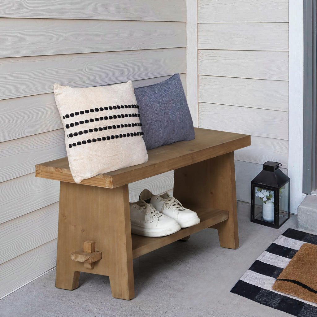 Wood Entryway Bench - 31.5" Farmhouse Small Storage Bench, Indoor