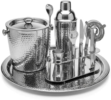 Nine Piece Hammered Finish Steel Bar Set