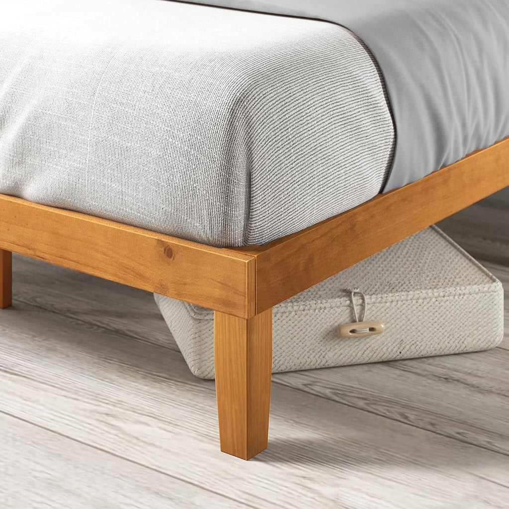 12 Inch Solid Wood Platform Bed / No Boxspring needed / Wood Slat Support / Rustic Pine Finish, Queen (OLB-PWPBO-12Q)