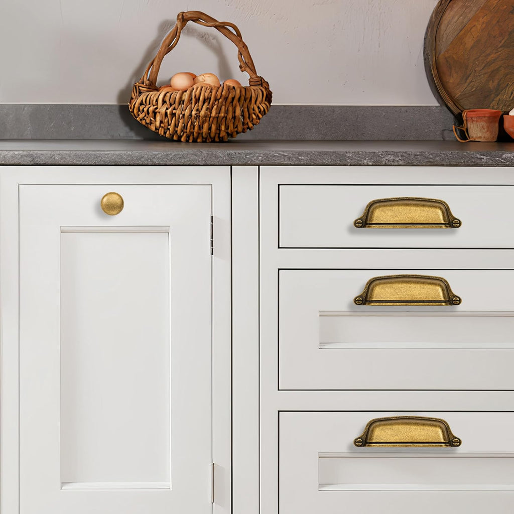 6 Pack 3 inch (76 mm) Vintage Drawer Pulls Antique Brass Cabinet Cup Pulls Cabinet Hardware Kitchen Cabinet Handles Bin