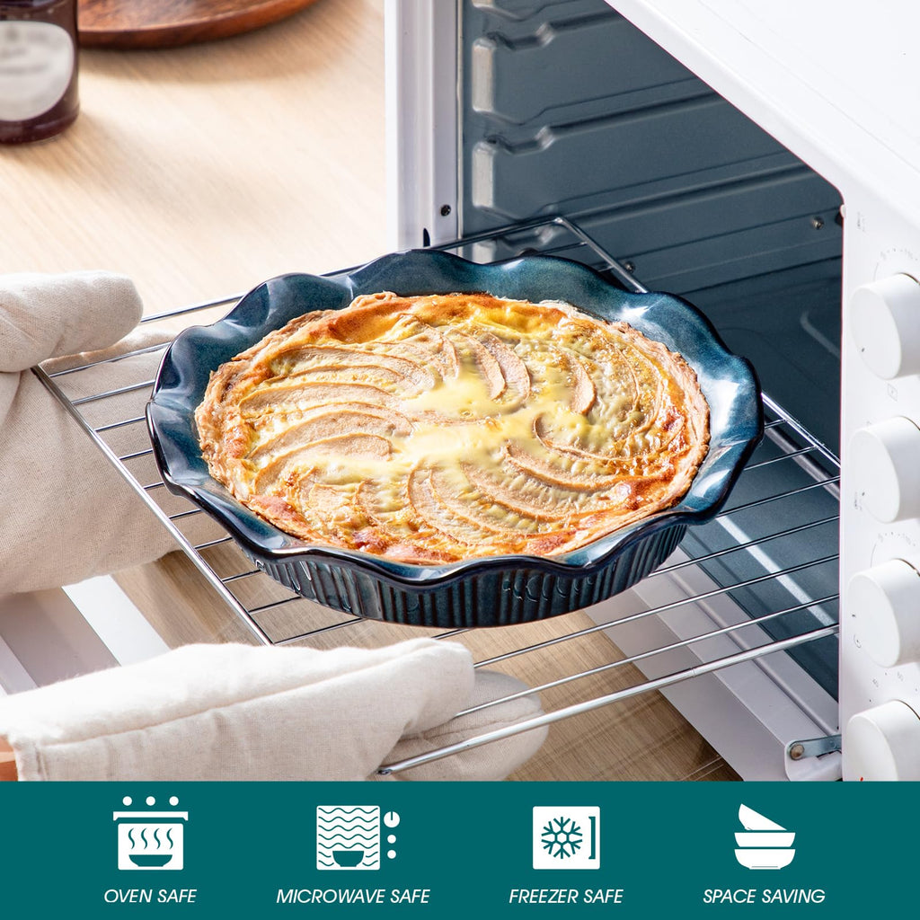 9 Inch Pie Pan for Baking, Ceramic Pie Dish with Ruffled Edge