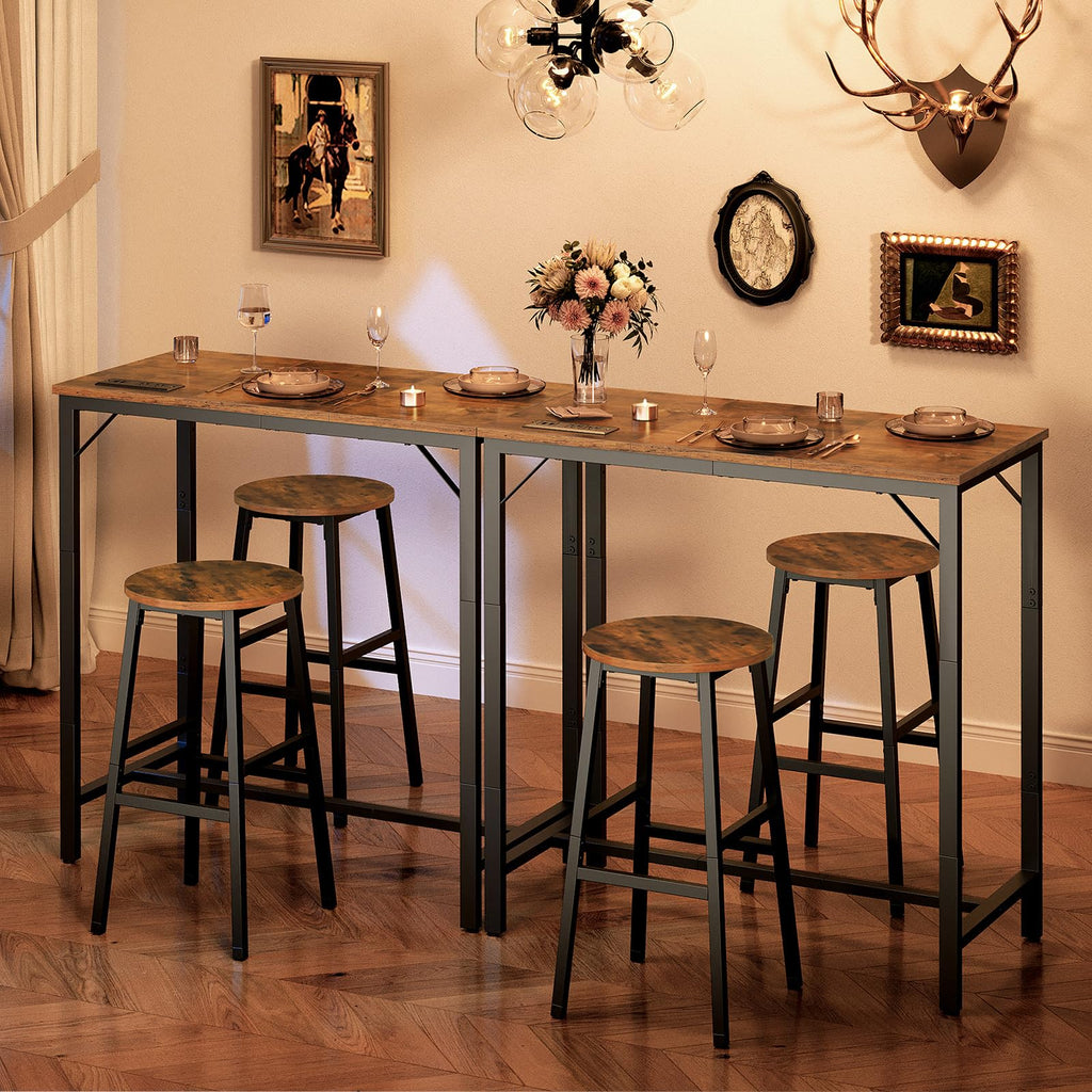 Bar Table with Charging Station, Rectangular Pub Table, High Top Coffee Table, Counter Bar Height Table, Narrow Long
