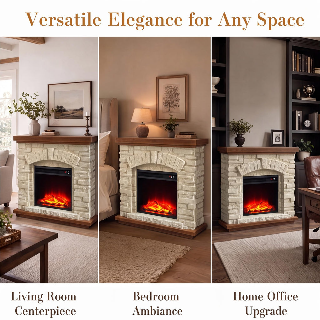 36" Electric Fireplace Mantel, Faux Stone Freestanding