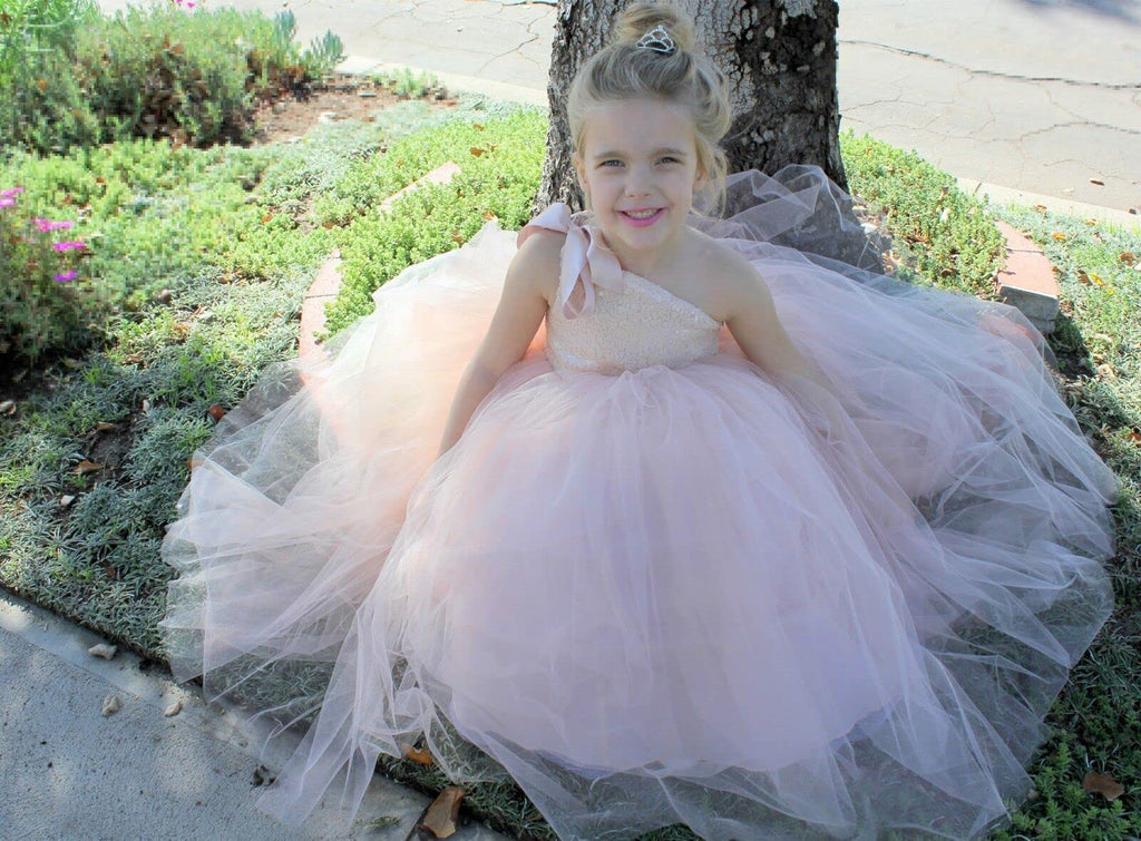 One-Shoulder Sequin Tutu Junior Flower Girl Dresses Christening Dresses 182 8