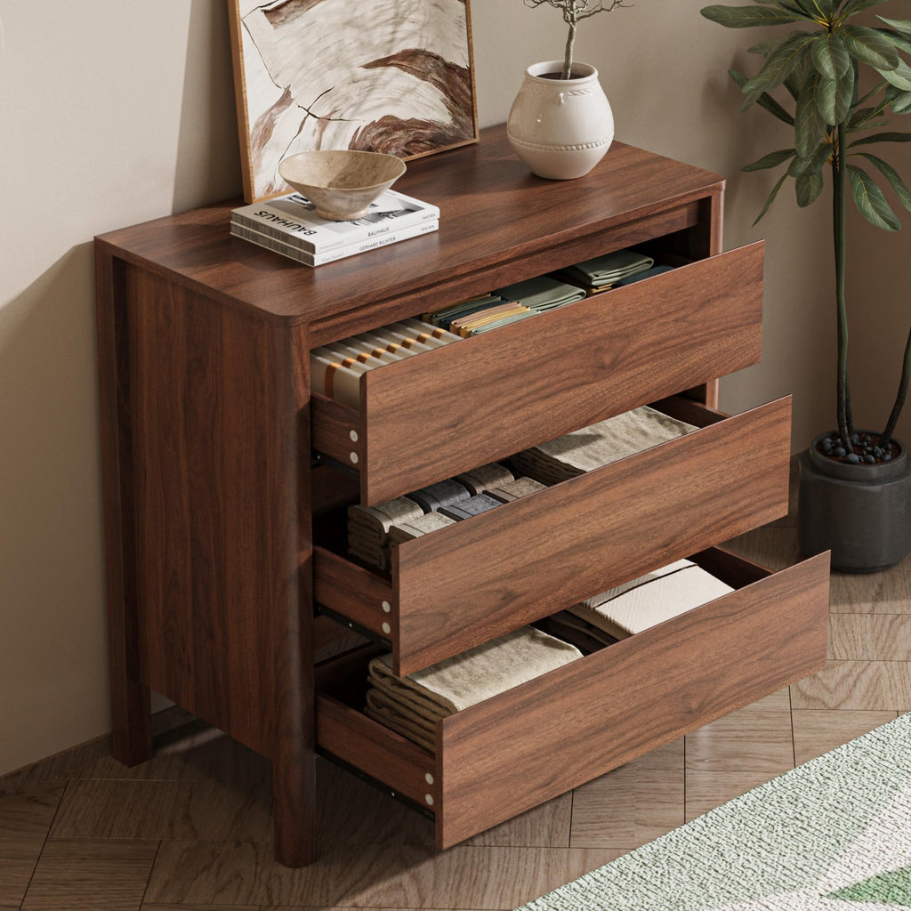 Walnut 3 Drawers Dresser, 31.4" Wide Wood Dresser