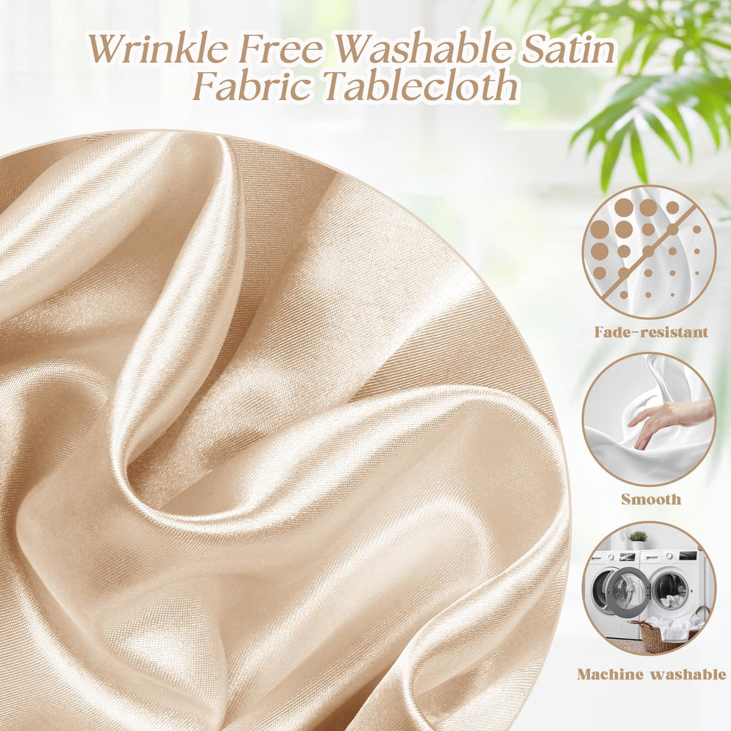 2 Pack 120 Inch Round Satin Tablecloth, Champagne, for 8-12 Seats