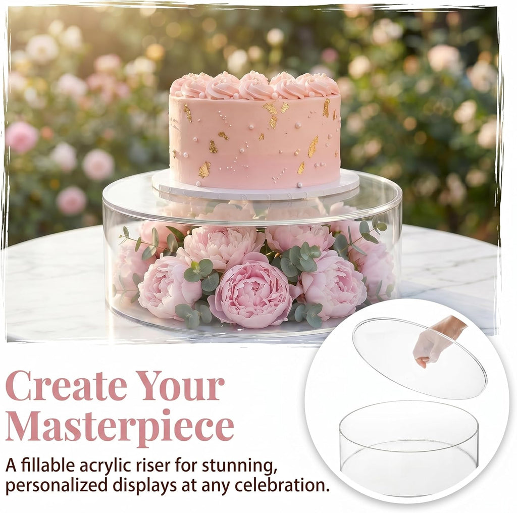 11.8 Inch Clear Acrylic Cake Stand, Round Cylinder Display Riser Dessert Cupcake Holder with Hollow Bottom Removal
