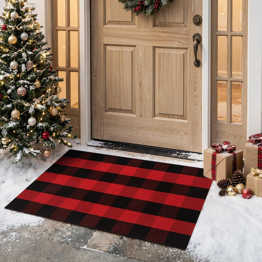 Christmas Outdoor Rugs, Red and Black Buffalo Plaid Front Porch Rug