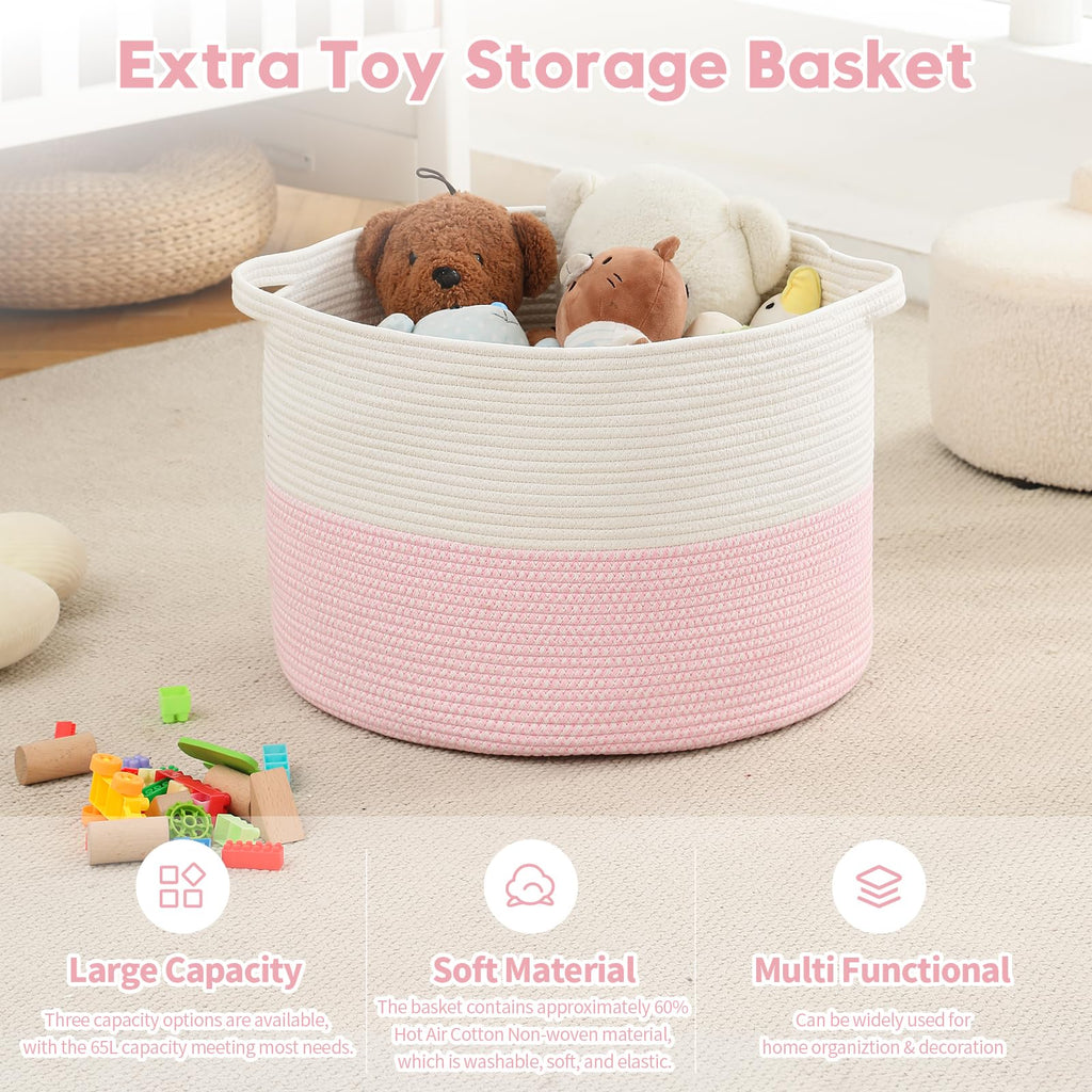 Foldable Laundry Hamper Basket with Collapsible Handle Cotton Rope Soft Woven Fabric Storage Organizer Clothes Toys
