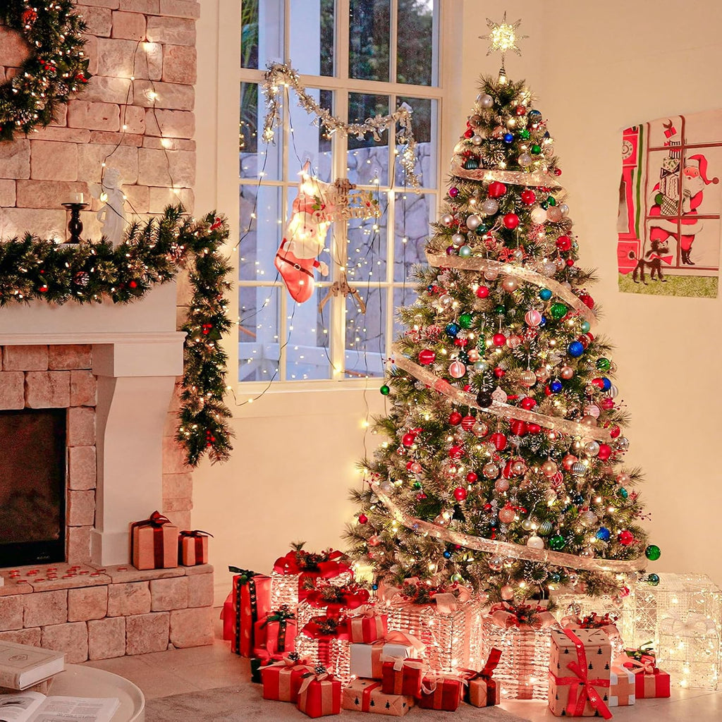 Partilly Flocked Prelit Christmas Tree with Pine Needles