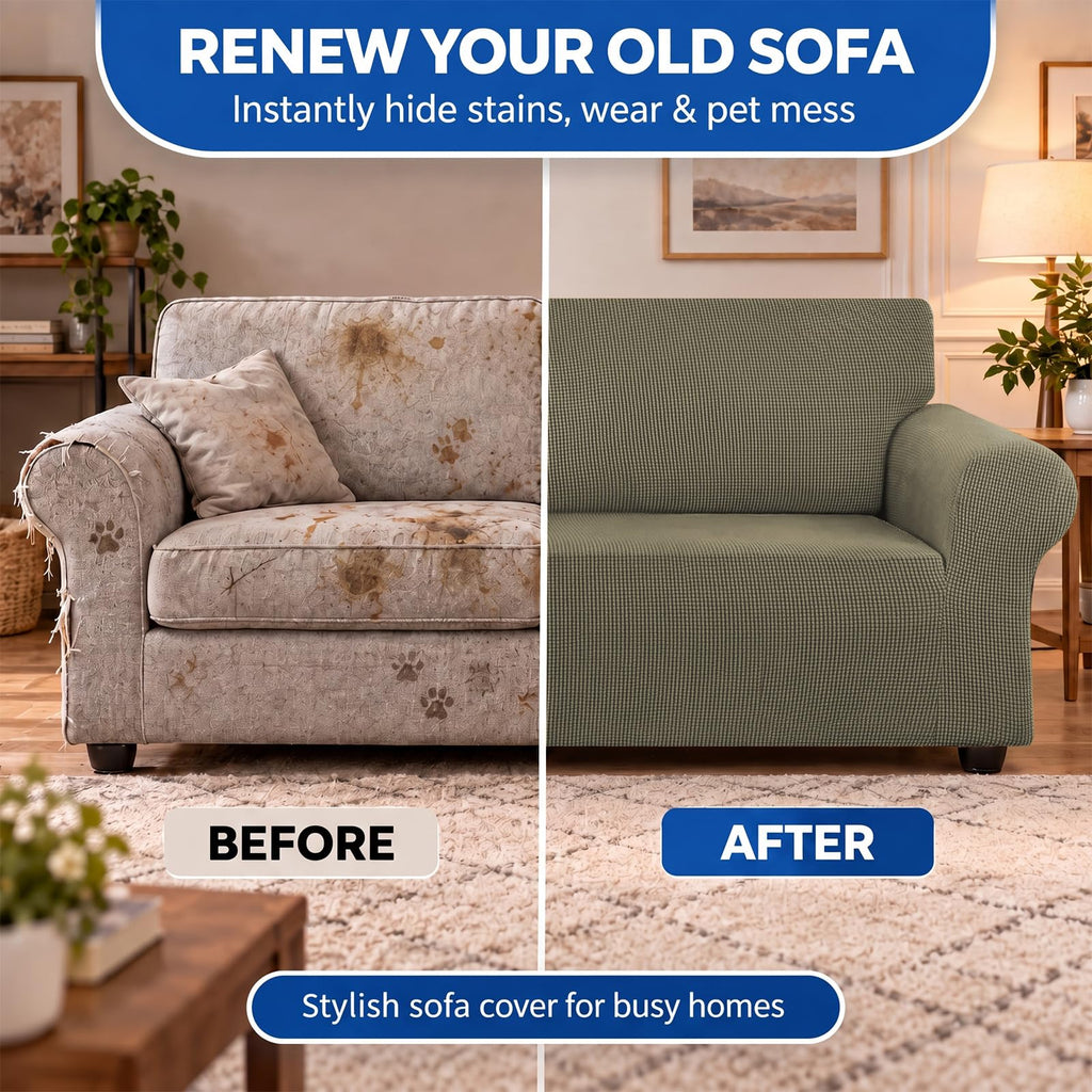 Stretch Loveseat Couch Cover, 2 Cushion Couch Slipcover, Khaki