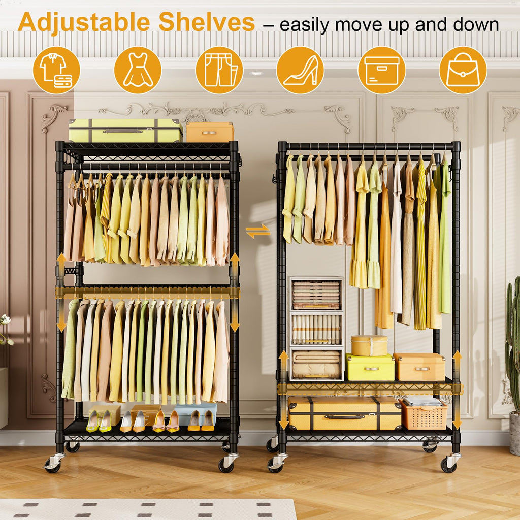 P4 Rolling Clothes Rack, Clothing Racks for Hanging Clothes, Black